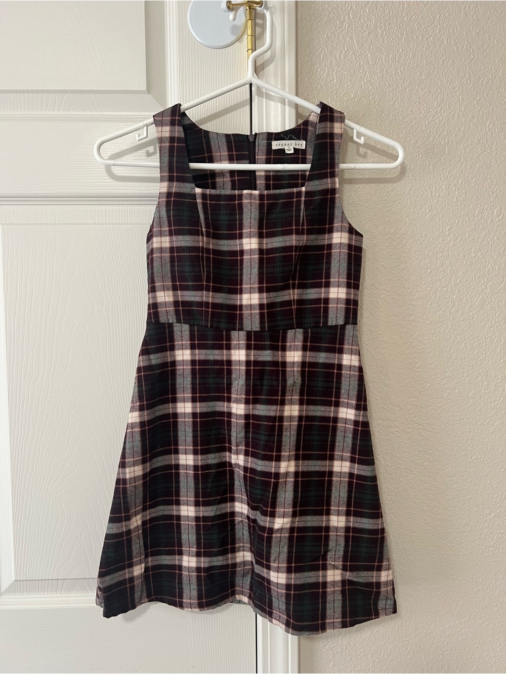 Copper Key Girls Plaid Fit & Flare Dress Size 10 Burgundy Green
